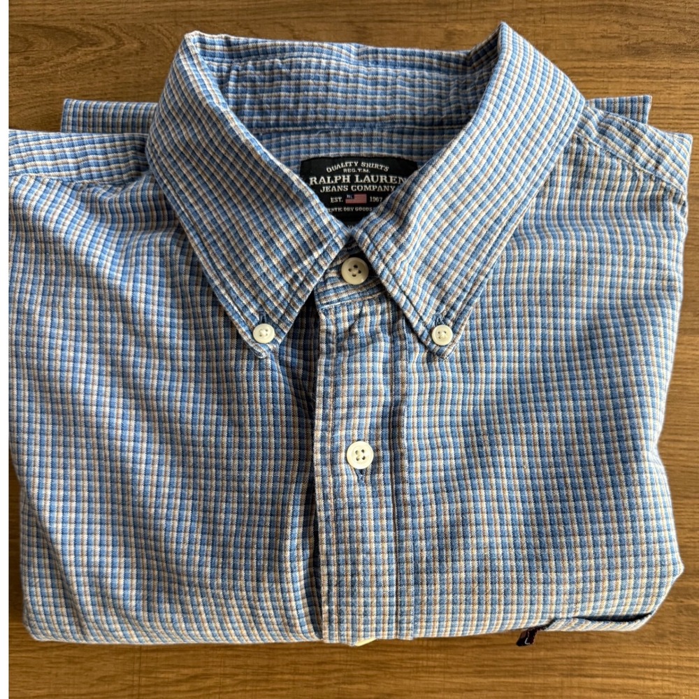 Ralph Lauren Jeans Company Plaid Button Down Shirt Men's XL Long Sleeve Cotton